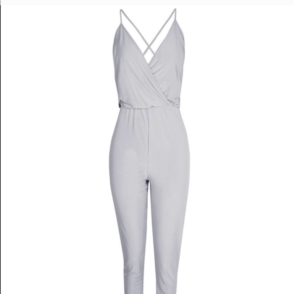 Boohoo tall silver jumpsuit so soft